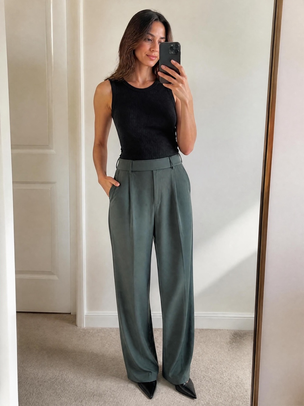 NWT Halara Flex DayStretch High Waisted Straight Leg Work Pants, Green, Size XL